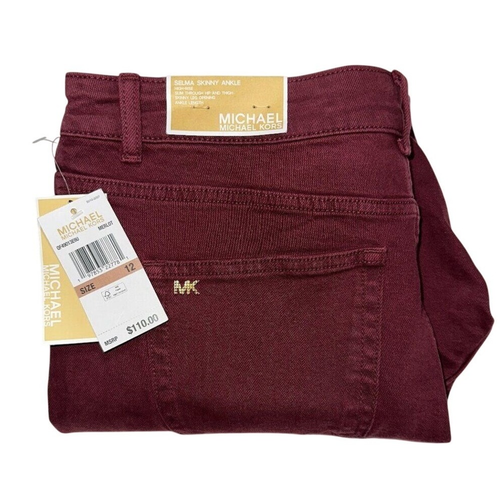 Michael Kors Women Jeans Selma Hi Rise 12 Merlot Skinny Ankle $110 NWT